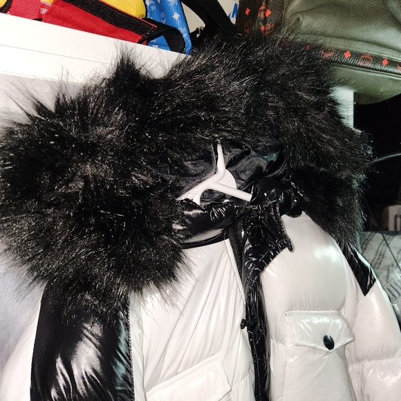 Rare Stylish Black and White Puffer Jacket with Removabe Hood & Fur Trim Mens 3x - Picture 14 of 16